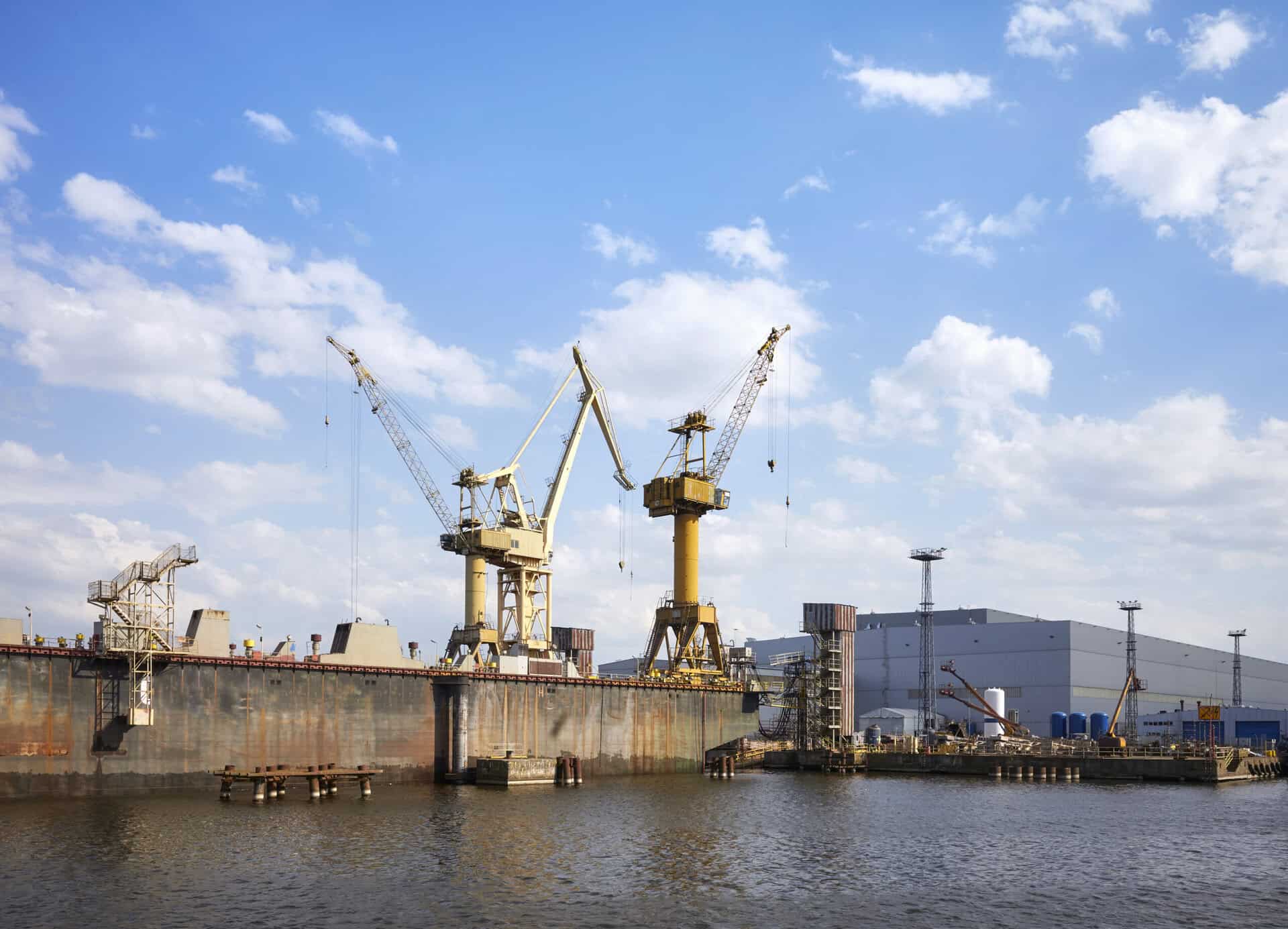 Shipyard in Szczecin seen from the water, Poland